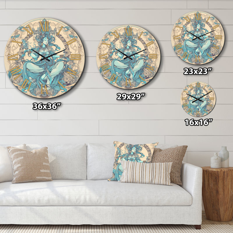 Horloge murale Blue Yogini Elegant Grace Elevating Spirit I, Médium