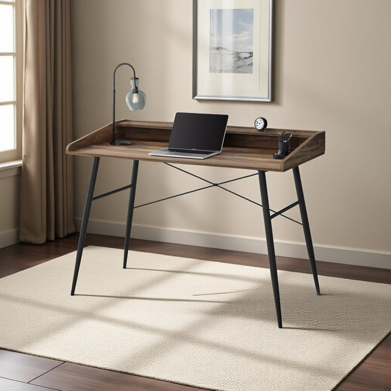 Modern Computer Desk With Hutch, Storage Shelves, And Sturdy Metal Frame For Efficient Home Office Workspaces., White