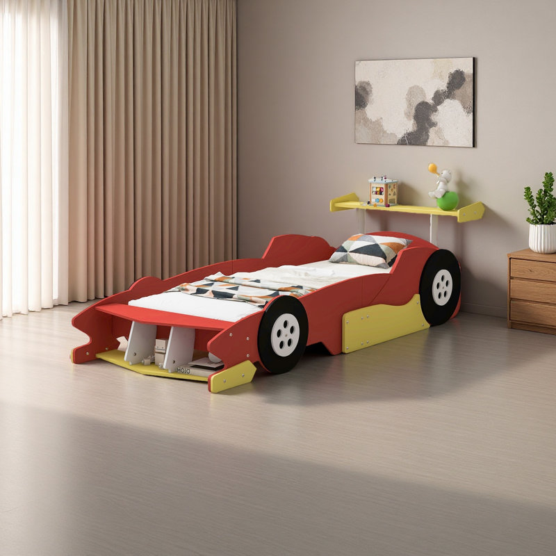 Lit plateforme simple avec roulettes, Rouge