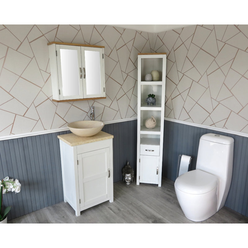 Scoggins 515mm Single Bathroom Vanity with Vessel Stone Basin, White