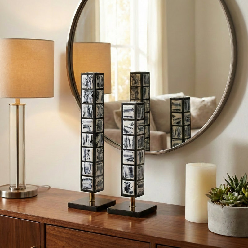 Sculptures modernes en résine avec cadre en métal pour la décoration intérieure - Décorations artistiques pour décor de salon ou de console - ensemble de 2, 21 po, 16 po