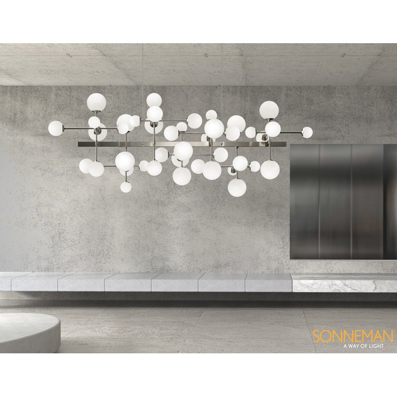 Lustre linéaire moderne à 31 lumières Nebula, Nickel satiné