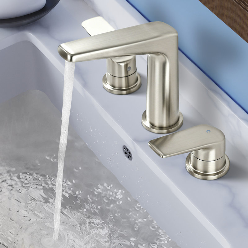 Topcraft Dual-Handle Wide-Spout Bathroom Faucet With Pop-Up Drain, Brushed Nickel
