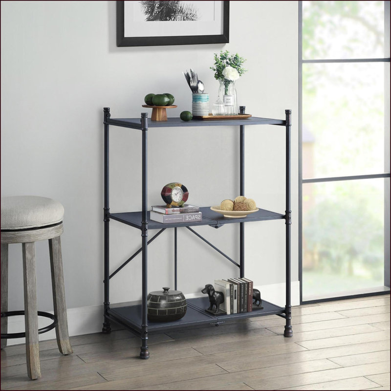 Console en métal rustique pliable à 3 niveaux, noir sablé & amp; Bronze foncé brossé à la main | Industriel, rustique | Métal