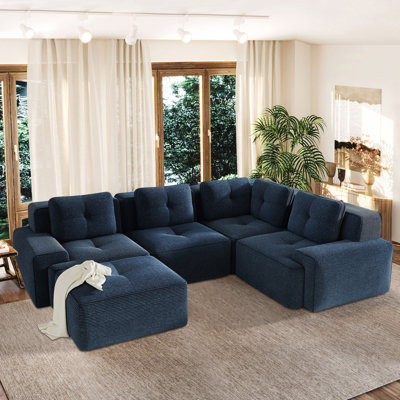 Dravon 5-Piece Corduroy Modular Sectional Sofa With Movable Ottoman, Deep Seat Corner Sectional For Living Room by Latitude Run