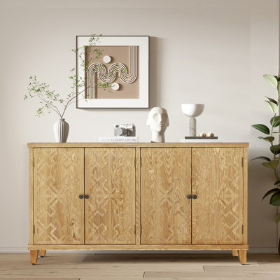 59-Inch Rustic Wood Accent Cabinet with 4 Doors – Versatile Storage Solution for Living Room, Dining Room, or Entryway??
