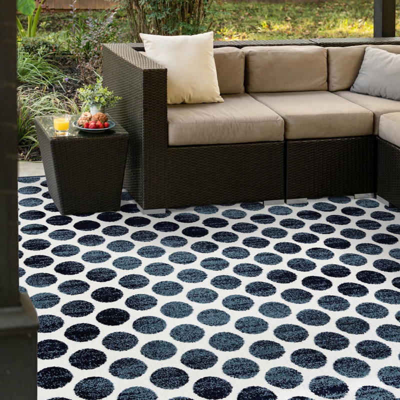 Sabrina Soto Dots Indoor/Outdoor Rug Navy Blue, Square 7'10"