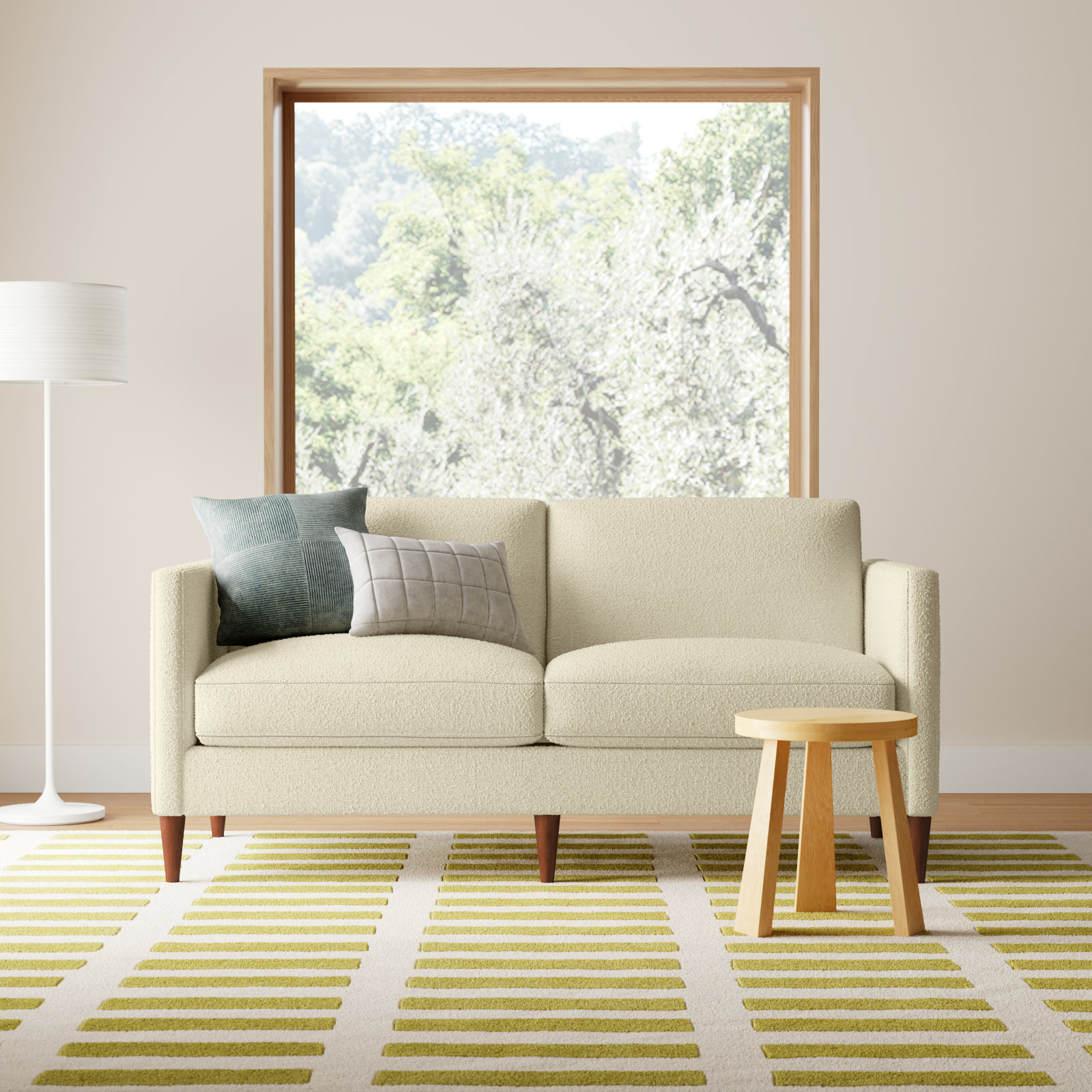 Clifford Upholstered Custom Studio Sofa, Davis Pearl Performance Bouclé