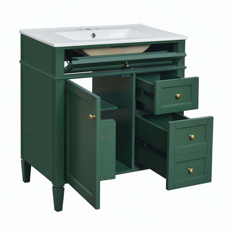 Meuble-lavabo moderne avec plusieurs tiroirs et une conception exquise pour un rangement optimal, Vert