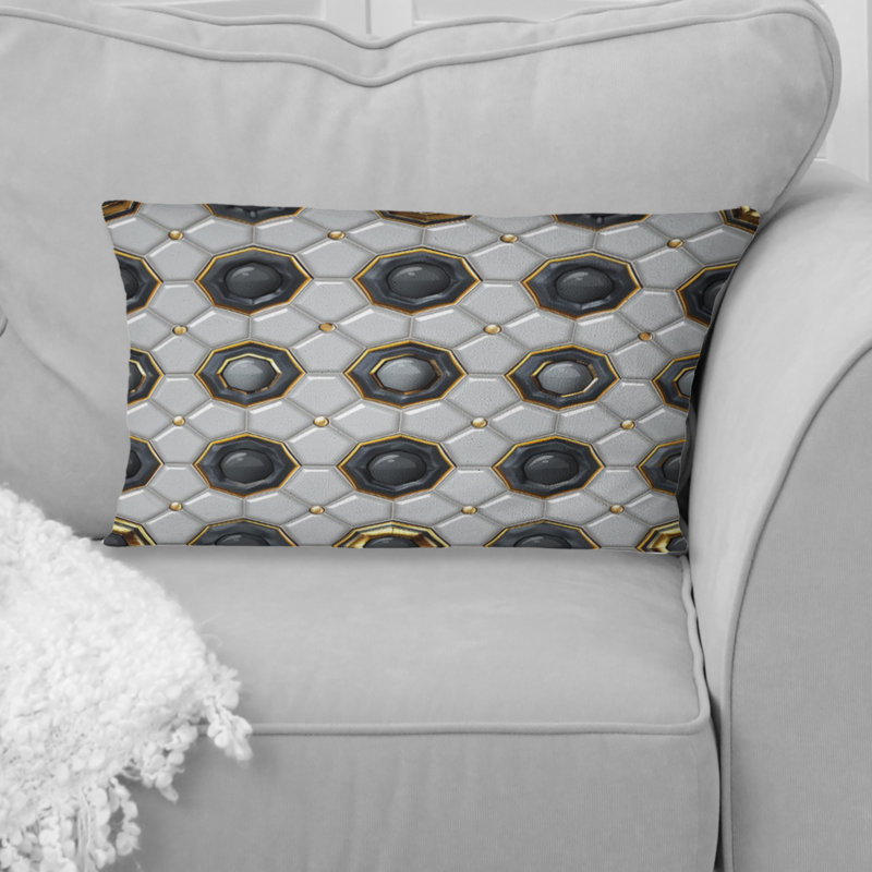 Grey White Octagon Pattern - Modern Lumbar Pillow