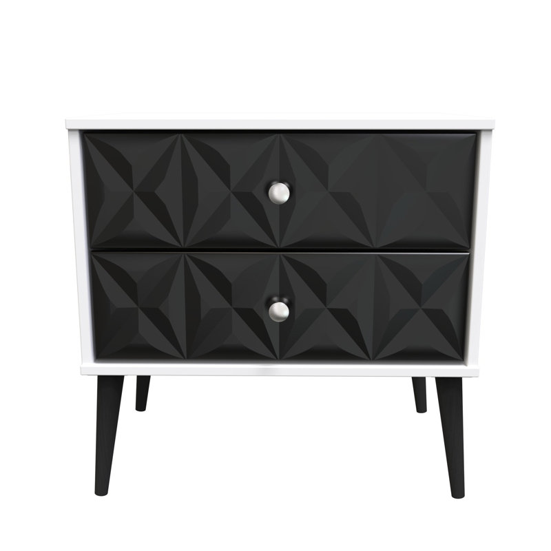Carnlea 58cm W Manufactured Wood Bedside Table, Deep Black/White