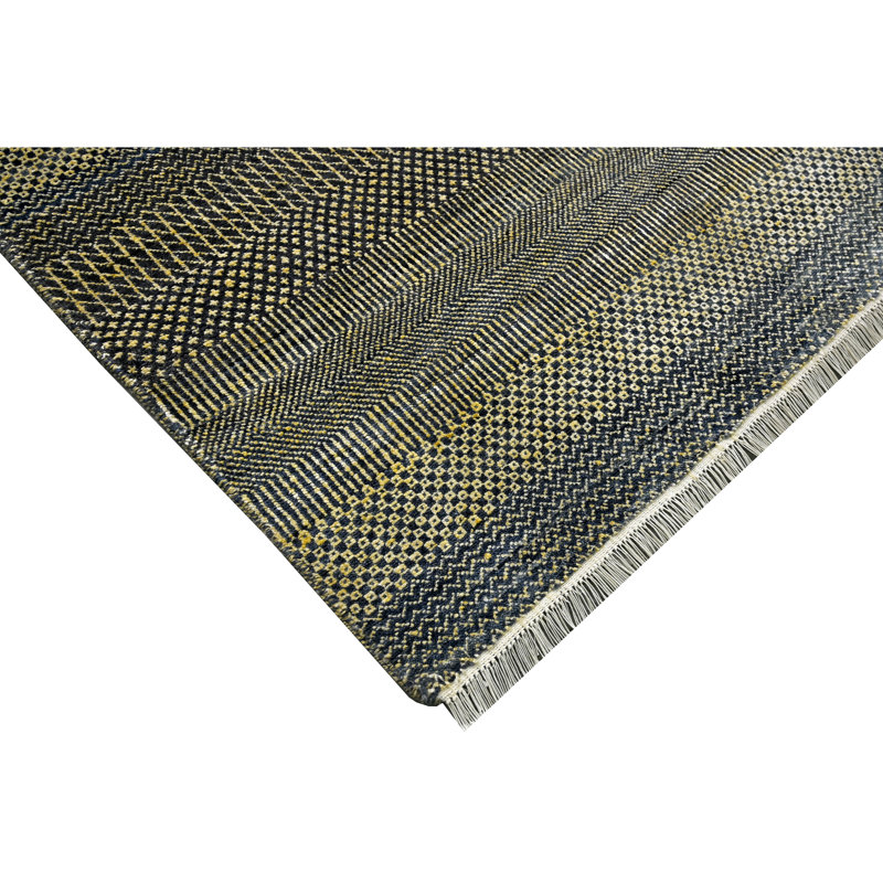 Tapis bleu et or noué à la main de haute qualité