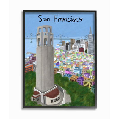 Impression d’art graphique, "San Francisco Landmark City scene" par Carla Daly