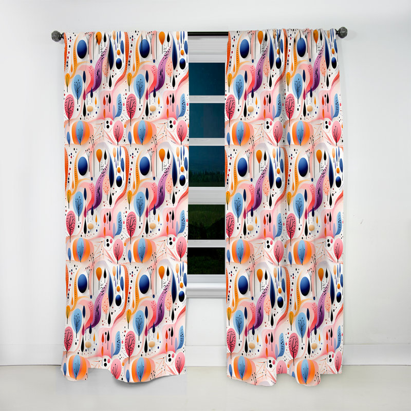 Motif de formes botaniques roses Keyara II - Rideau moderne - Velours obscurcissant - 1 panneau, L 52 po x L 63 po
