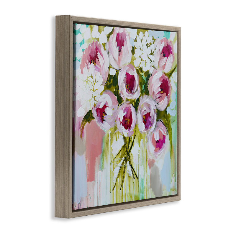 Abstract Peony Cluster Floating Frame, design by Amanda Brooks, 18" H x 18" W, Montalcino Elm Floater Frame
