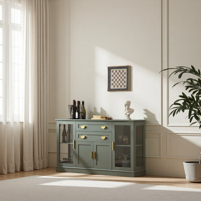  Large Sideboard Cabinet With Storage,Modern Buffet Cabinet WIth Glass Doors,Sideboard With Drawers and Adjustable Shelves,For Kitchen And Dining Room
