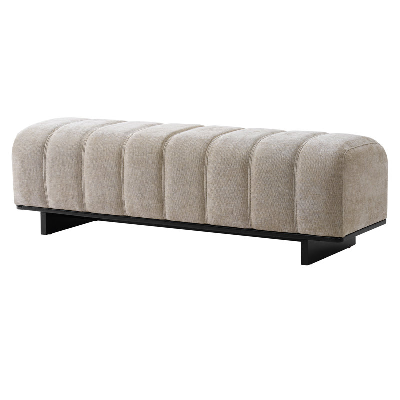 Nolyn Modern Upholstered Dining Bench with Rubber Wood Legs and Channel Tufting, Oatmeal Chenille