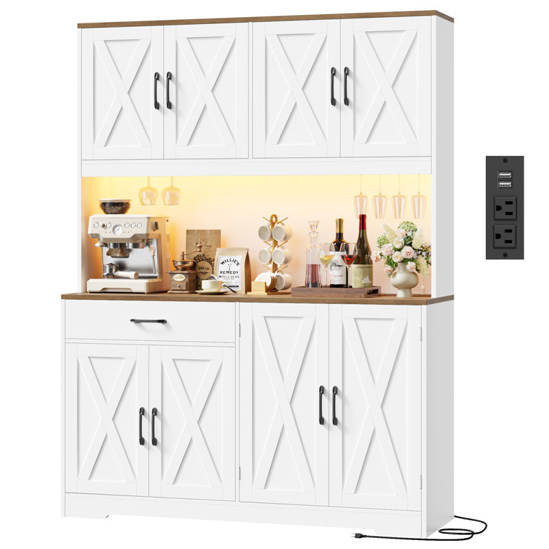Étagère de boulanger 72 po avec station de charge, lumière DEL, tablette à micro-ondes, porte-gobelets et tablettes de porte