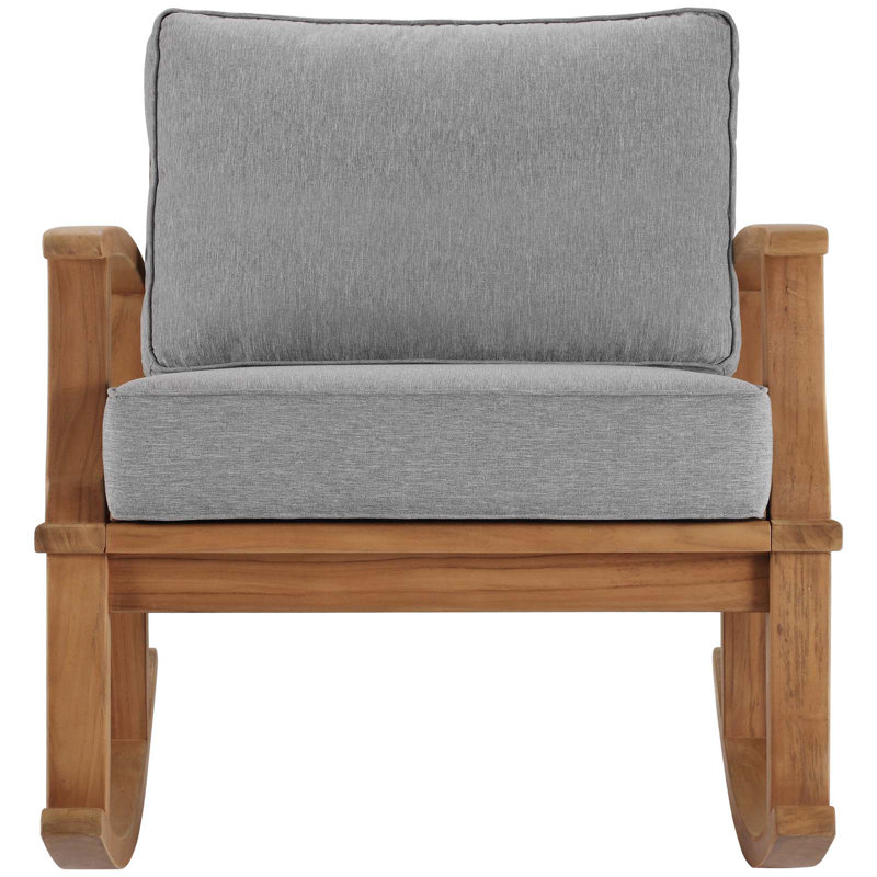 Natural Gray Teak Wood Outdoor Rocking Chair with Cushions