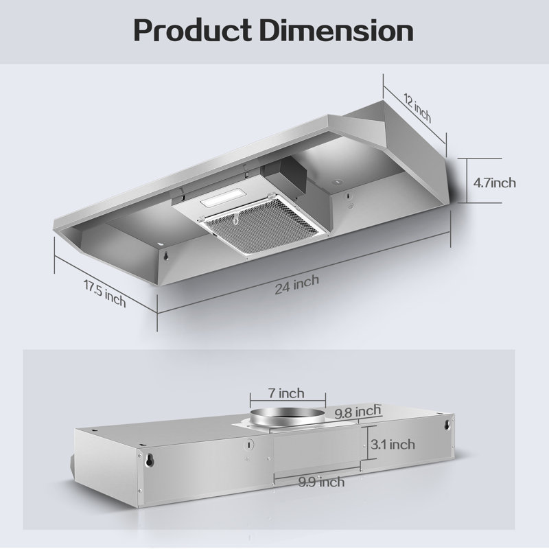 Range Hood Under Cabinet, 300Cfm, Ducted/Ductless Vent Hood With Rocker Button Control, Stove Hood With 2 Speeds Fan, Bright Led Light