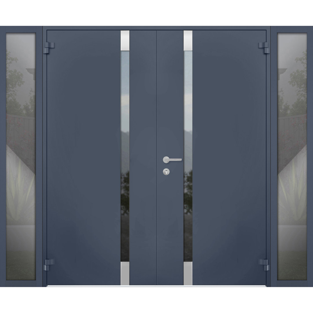  Front Exterior Prehung Steel Double Doors Cynex 6777 Stainless Inserts Single Modern Painted VDomDoors Door 