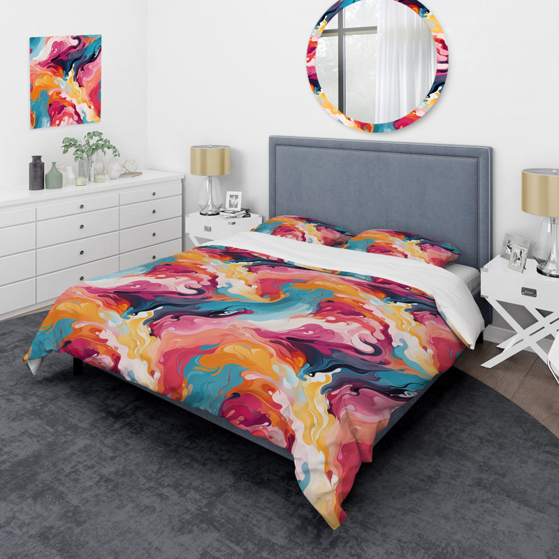 Popart Dynamic Brushstrokes - Ensemble de housse de couette à motif abstrait, Housse de couette pour très grand lit et 2 très