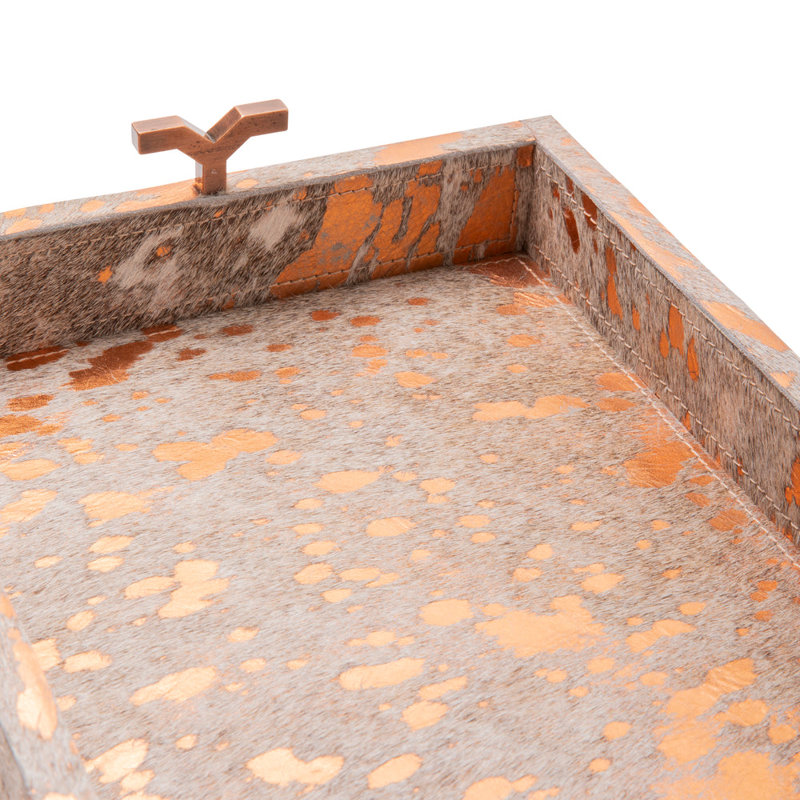Metallic Copper Cow Hide Tray - Small, 2" H x 20" W x 10" D