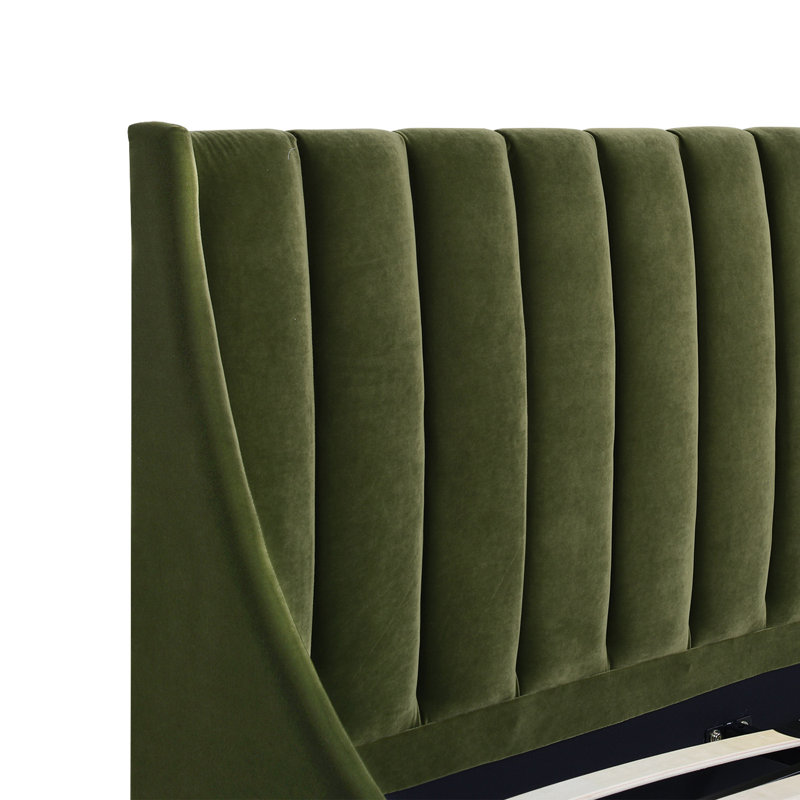 Lit plateforme tapissier Helaina, Très grand, Velours vert olive