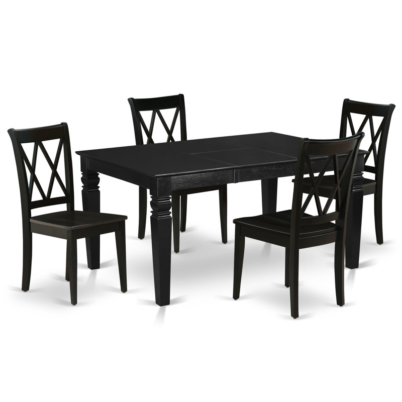 Ensemble de table de cuisine 5 pièces pour 4 personnes comprenant une table de salle à manger rectangulaire avec rallonge papillon et 4 chaises, noir