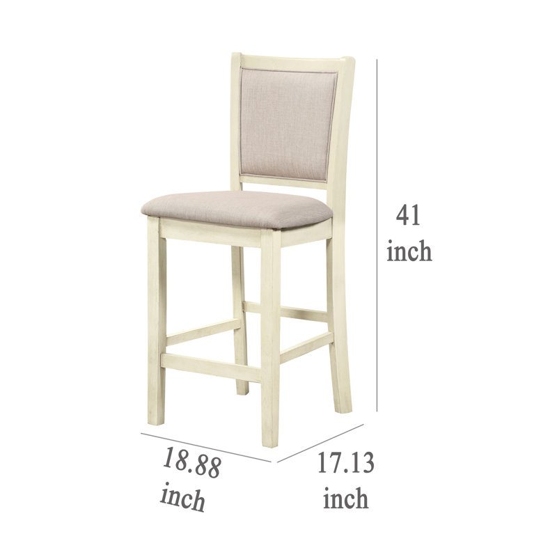 Ensemble de 2 chaises de comptoir Han, tissu, bois massif, Ivoire ivoire