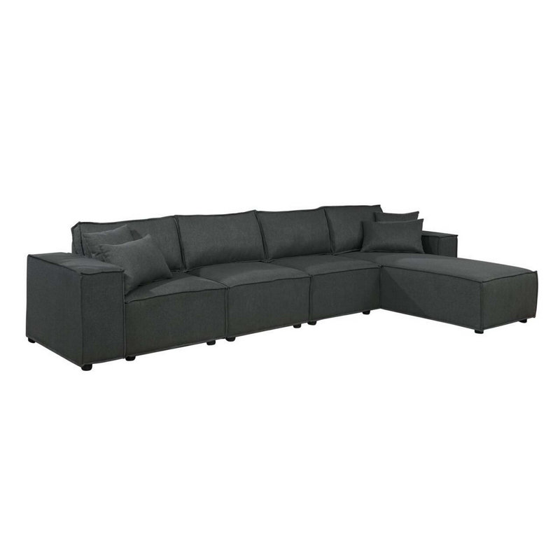 Canapé modulaire de 132 pouces avec méridienne réversible et coussins Kode, gris foncé