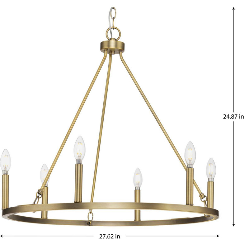 Jonathaon 6 - Light Dimmable Wagon Wheel Chandelier, Vintage Brass