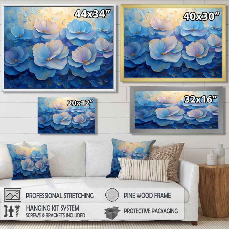 Blue Peony Petals In Harmony IV - Pivoines, impressions sur toile, Toile tendue, H 16 po x l 32 po, Ne s’applique pas