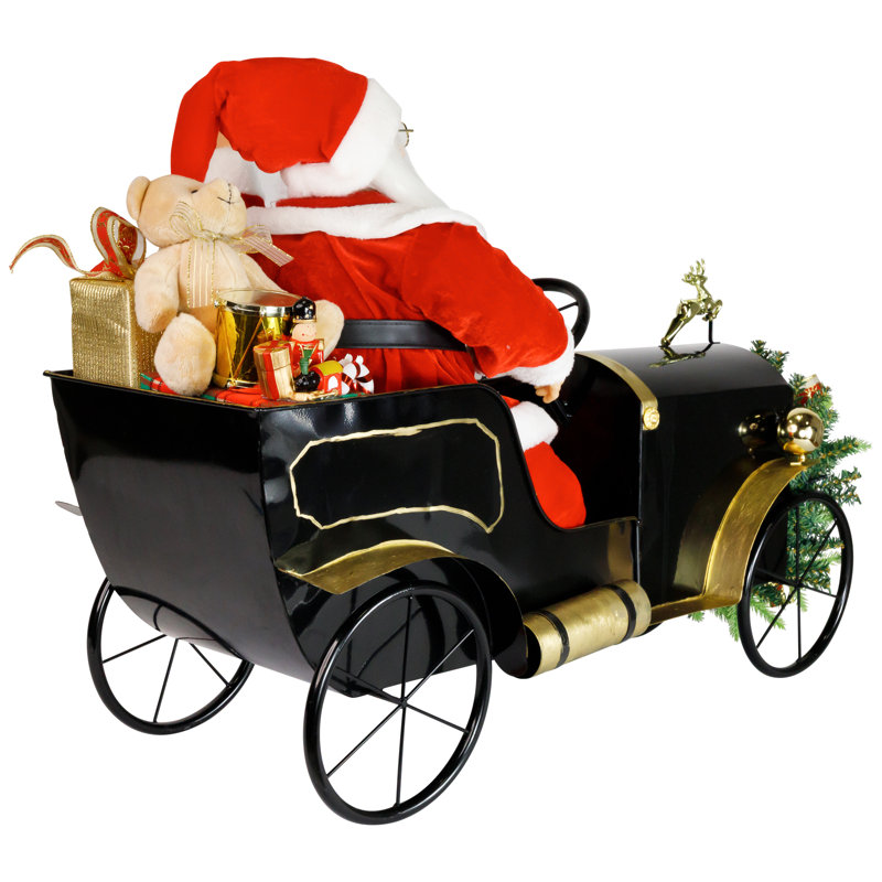 Animated And Musical Santa Driving Vintage Car Christmas Decoration - 31"