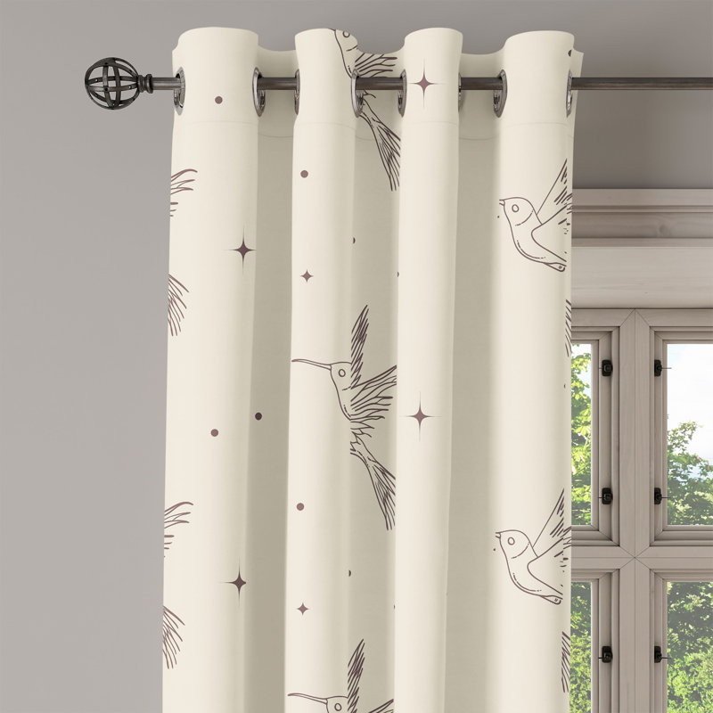 Union Rustic Birds and Nature Grommet Curtain Wingy Animal Print 50" x 63" Cream Pale Grey, 50" W x 96" L