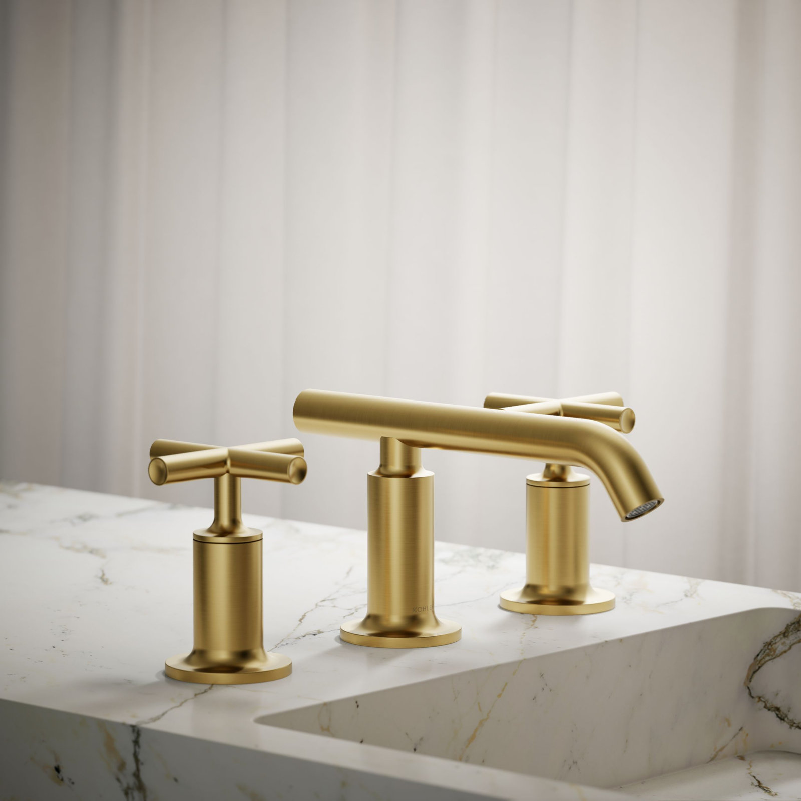 Purist Widespread Faucet with Low Cross Handles, Vibrant Brushed Moderne Brass