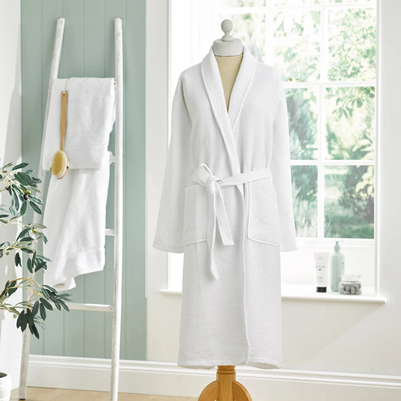Reffett Waffle Bath Robe Dressing Gown Unisex, Large/Extra Large, White