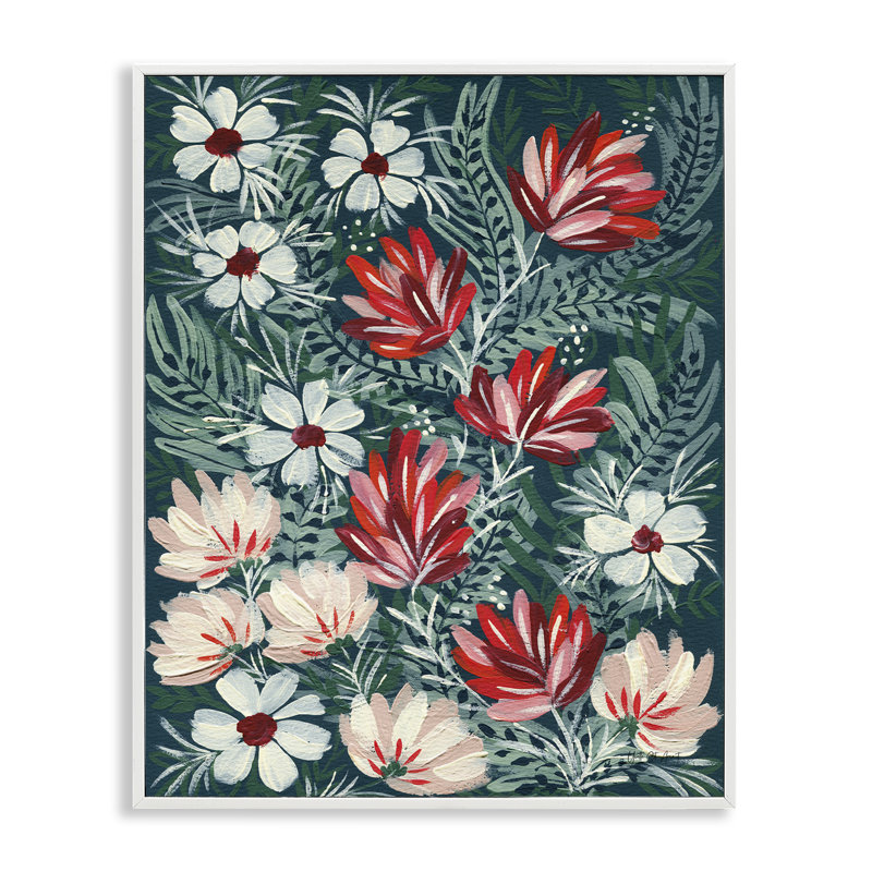 Motif floral Folksy d'Yvette St. Amant bg-036, Estampe numérique encadrée blanc bord de mer, H 14 po x l 11 po