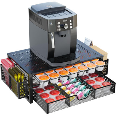 Coffee Pod Holder for K Cups, with 2 Tier Slidng Storage Drawer and Coffee Accessories Holder, 63 Large or 80 Small Capsule Organizer, Black