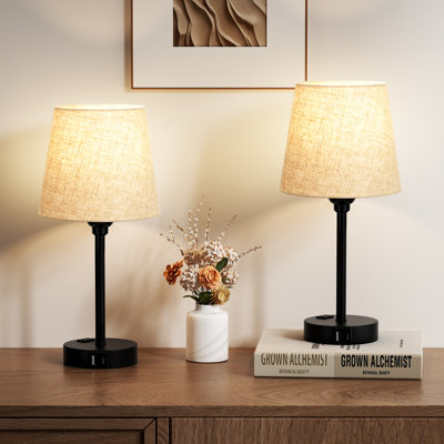 15'' Minimal Table Lamp Set with Touch Control, AC Outlet and USB A&C Ports