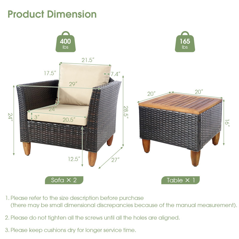 Bjana 2 - Person Acacia Patio Conversation Set with Cushions, Beige, Mix Brown