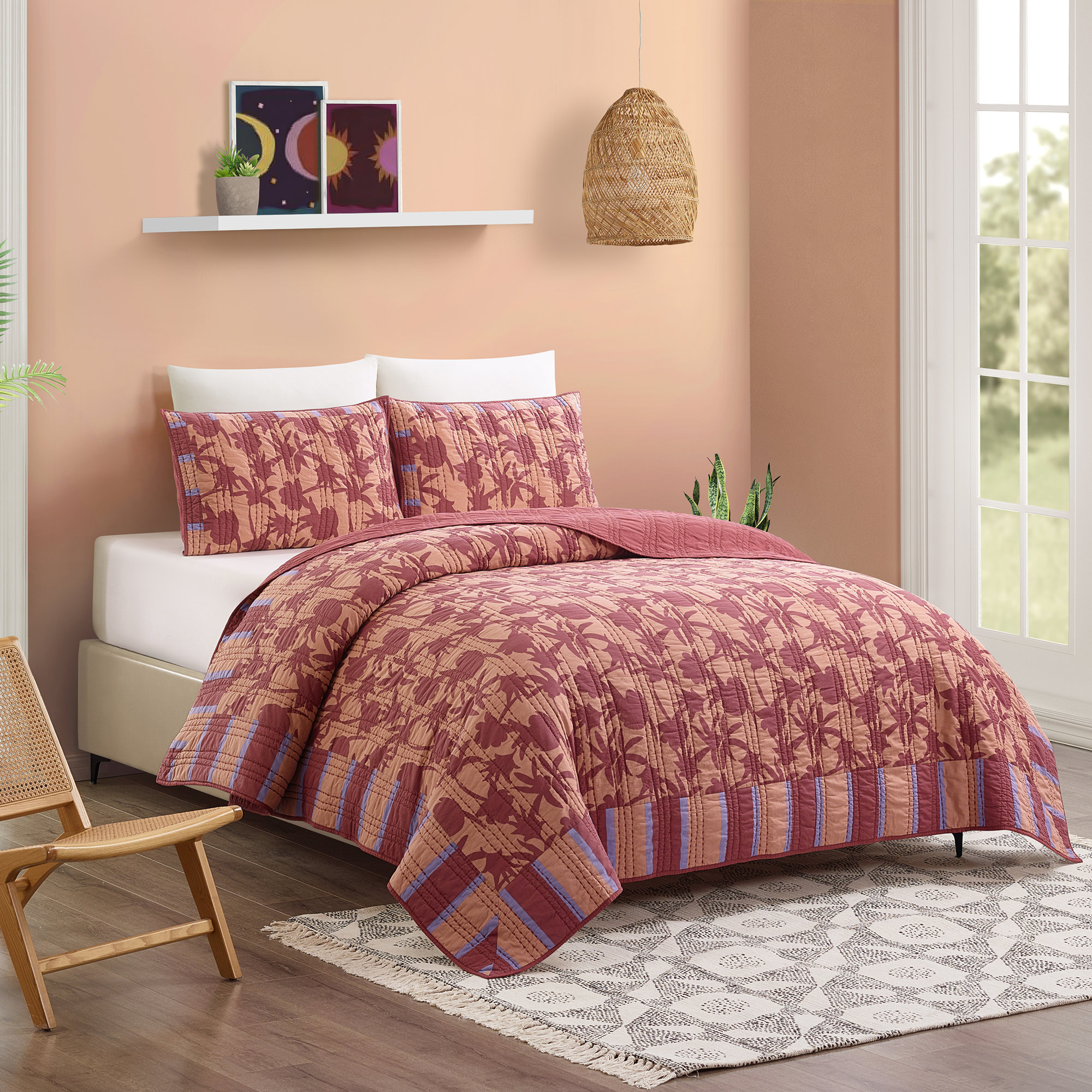 Natalia 100% Cotton Quilt Set, King Quilt + 2 King Shams