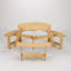Table de pique-nique d'extérieur ronde avec bancs intégrés et trou pour parasol, idéale pour les repas sur la terrasse du jardin.