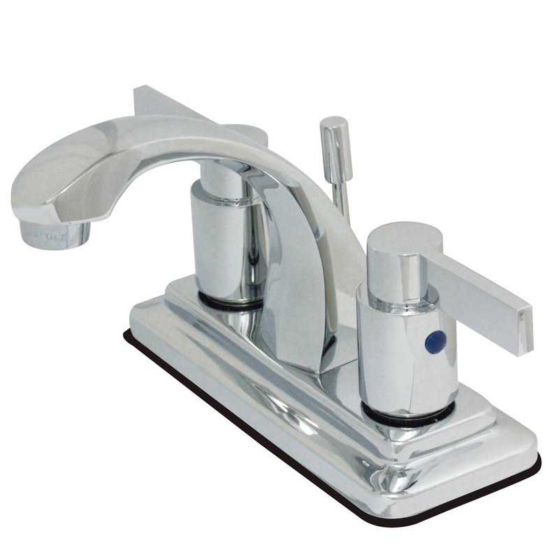 Kingston Brass NuvoFusion Two-Handle 3-Hole Deck Mount 4" Centerset Bathroom Faucet with Plastic Pop-Up, Polished Chrome
