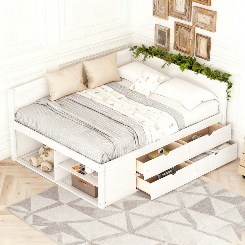 Twin Size Daybed with Drawers and Shelves, White