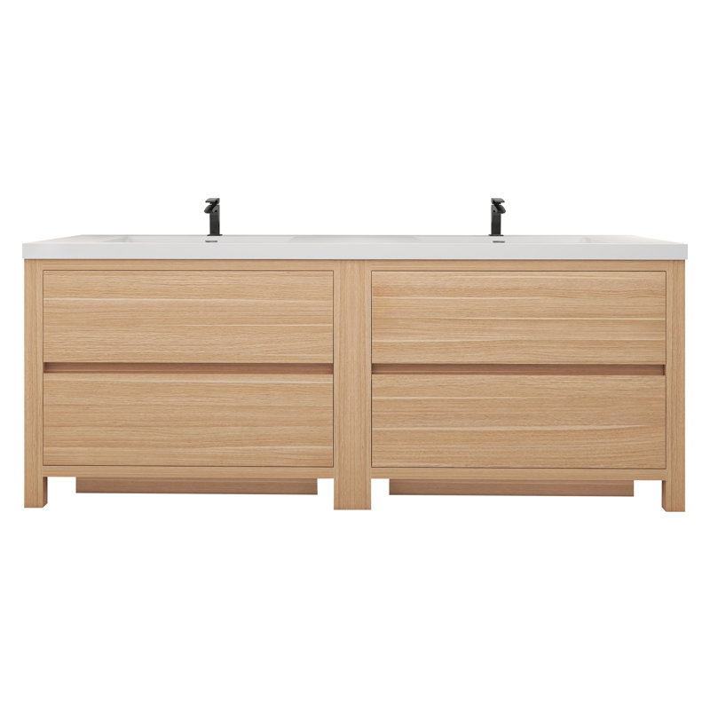 Maribell 83.5'' Double Bathroom Vanity with Acrylic Top, Light Oak