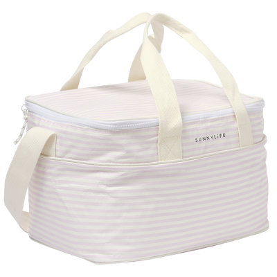 Sunnylife: Light Cooler Bag - La Palma Sage Stripe - 4.9Gal, Insulates Hot & Cold Up To 3hrs, Food-Drinks, Shoulder Straps, Beach-Pool-Outdoor-Party