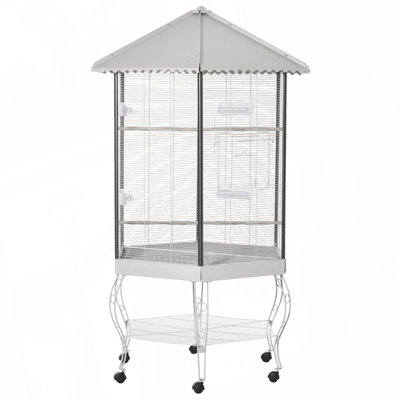 PawHut 77" Flight Bird Cage Hexagon Covered Canopy Portable Aviary With Storage