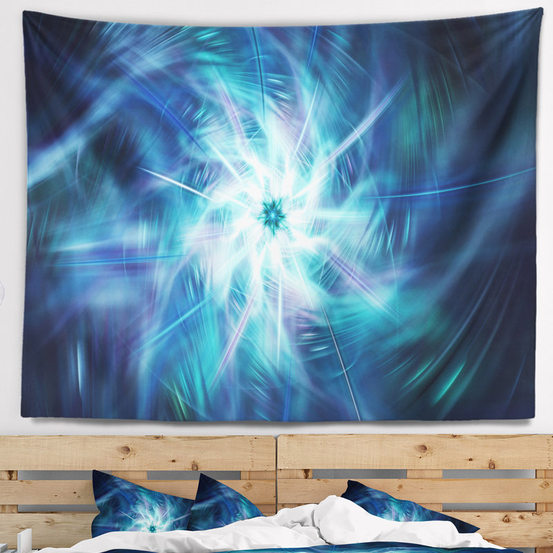 Tapisserie de feux d'artifice floraux bleu vif, H 32 po x l 39 po