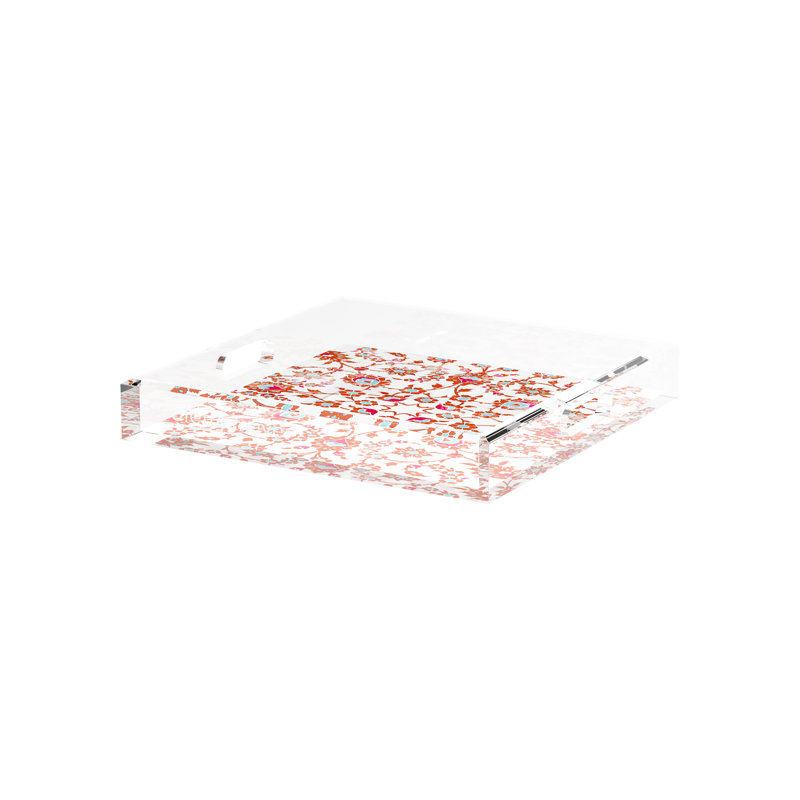 Bosphorus Acrylic Square Decorative Tray, Red Turquoise, 12"W x 12"D x 2"H